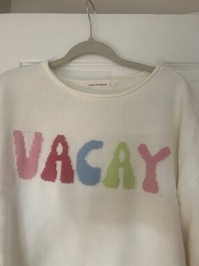 Women's Cream 'VACAY' Crewneck Sweater - Colorful Lettering